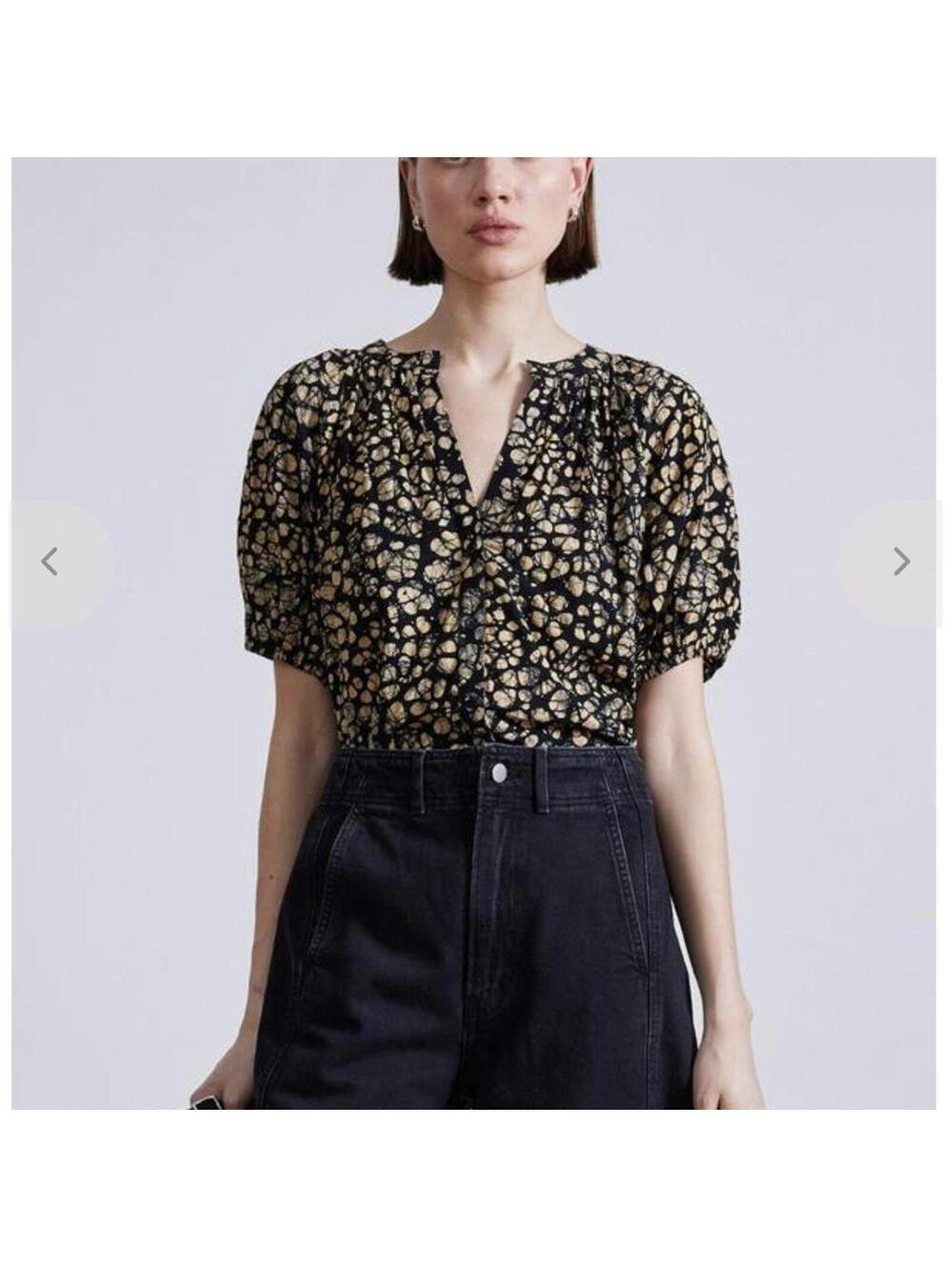 NWOT Apiece Apart Calder Puff Sleeve Top in a Batik Floral Black sz 00